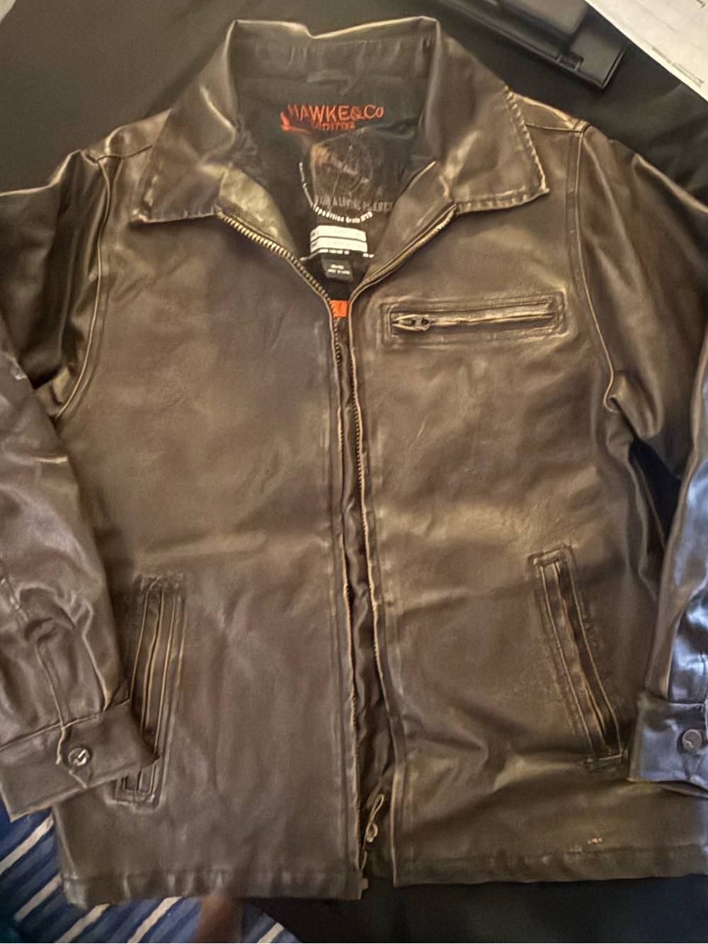 Hawke & Co Men's Dark Brown Leather Bomber Jacket